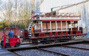 Douglas tram on traverser prior to overhaul