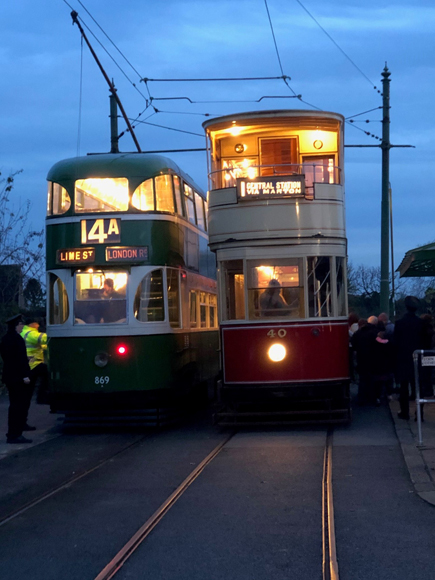 Trams lit up